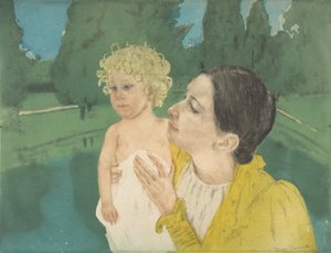 By the Pond, c.1896 (drypoint and aquatint print) by Mary Cassatt